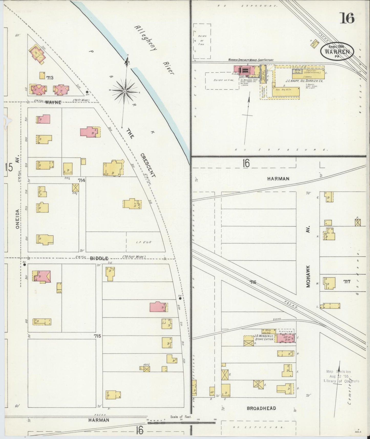 Sanborn Fire Insurance Map from Warren, Warren County, Pennsylvania (1904), Sheet #0016 - Complete Map Set gallery image, historic Sanborn map, vintage wall art, Pennsylvania Pennsylvania
