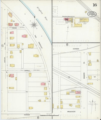 Sanborn Fire Insurance Map from Warren, Warren County, Pennsylvania (1904), Sheet #0016 - Complete Map Set gallery image, historic Sanborn map, vintage wall art, Pennsylvania Pennsylvania