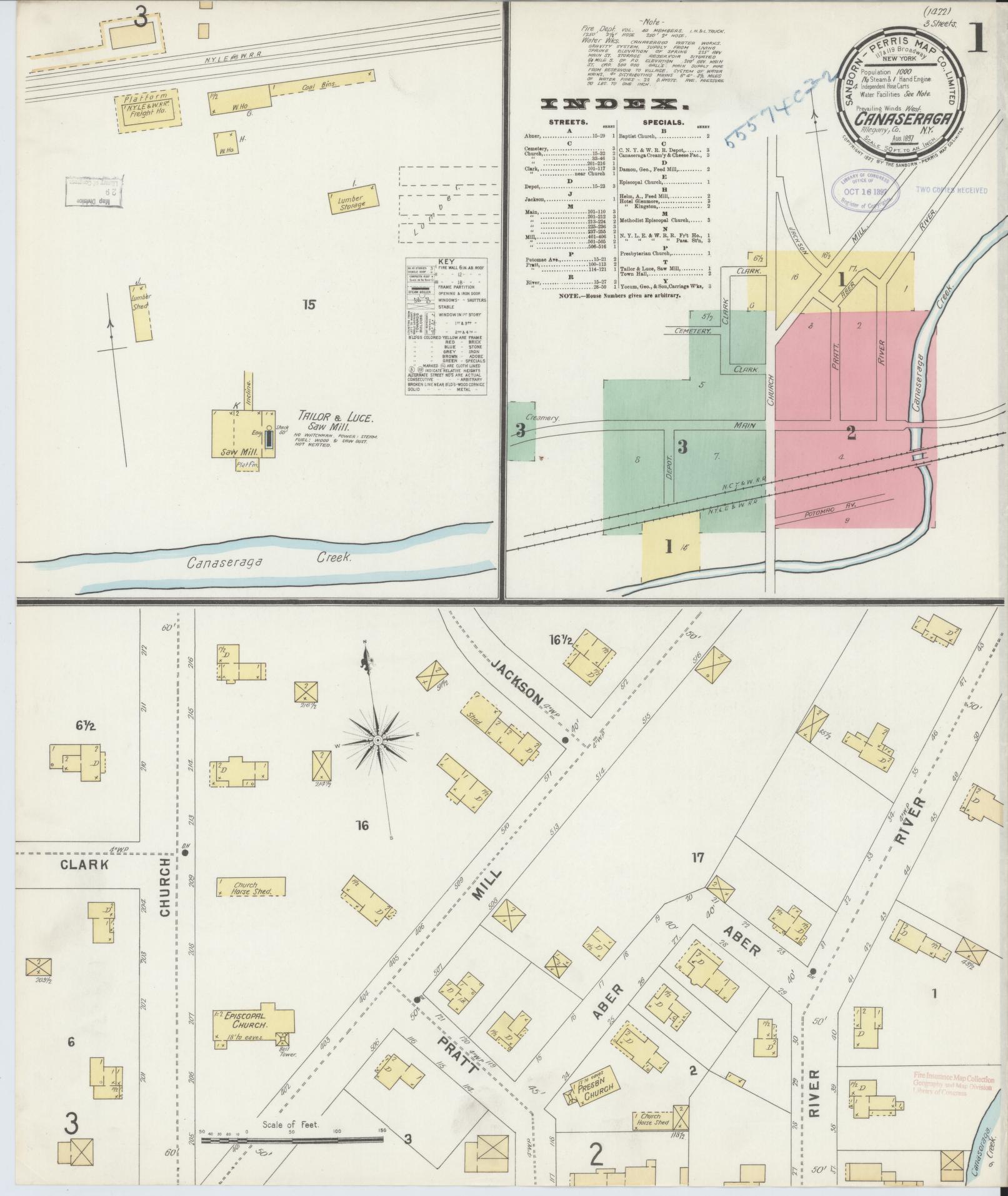 Sanborn Fire Insurance Map from Canaseraga, Allegany County, New York. (1897) – Historic Sanborn Fire Insurance Map Print