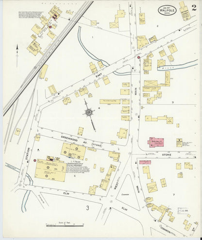 Sanborn Fire Insurance Map from Walpole, Norfolk County, Massachusetts (1911), Sheet #0002 - Historic Sanborn Fire Insurance Map Print, vintage old map wall art, antique decor, genealogy gift, Massachusetts Massachusetts map