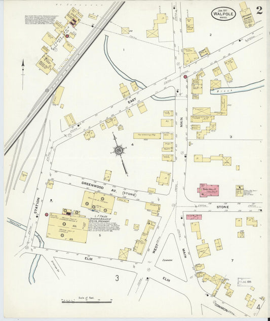 Sanborn Fire Insurance Map from Walpole, Norfolk County, Massachusetts (1911), Sheet #0002 - Historic Sanborn Fire Insurance Map Print, vintage old map wall art, antique decor, genealogy gift, Massachusetts Massachusetts map