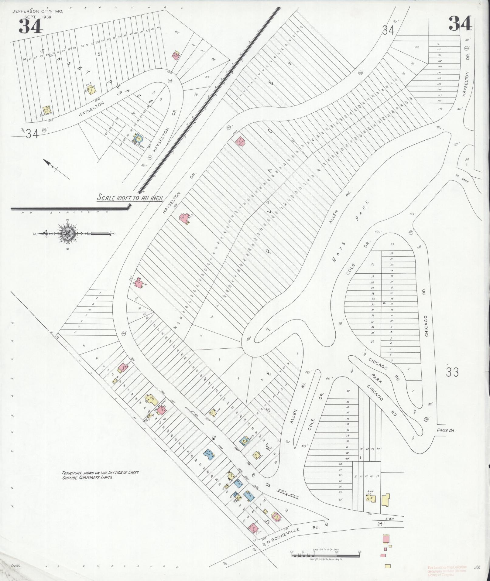 Sanborn Fire Insurance Map from Jefferson City, Cole County, Missouri (1939), Sheet #0034 - Complete Map Set gallery image, historic Sanborn map, vintage wall art, Missouri Missouri