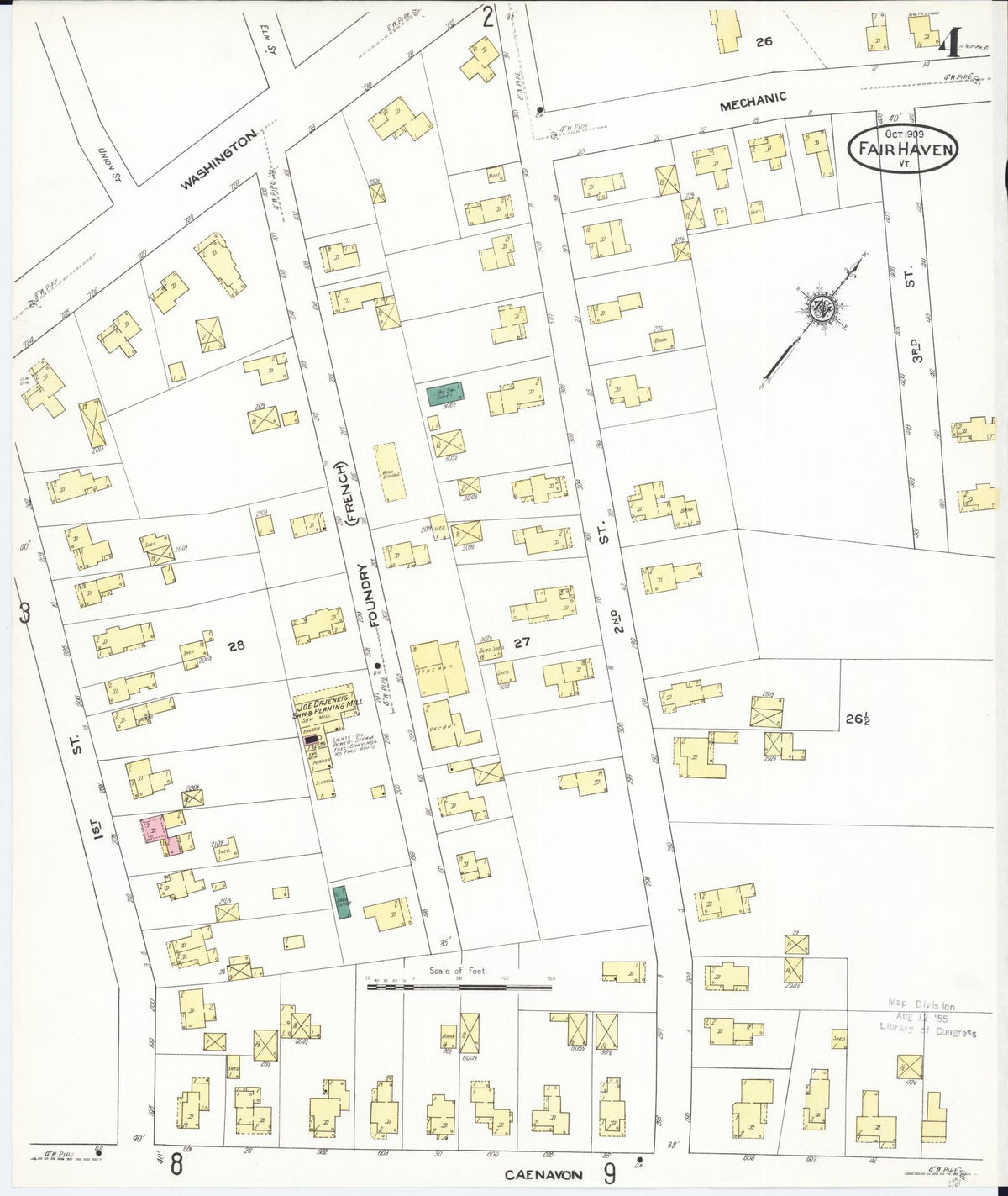 Sanborn Fire Insurance Map from Fair Haven, Rutland County, Vermont (1909), Sheet #0004 - Historic Sanborn Fire Insurance Map Print, vintage old map wall art, antique decor, genealogy gift, Vermont Vermont map