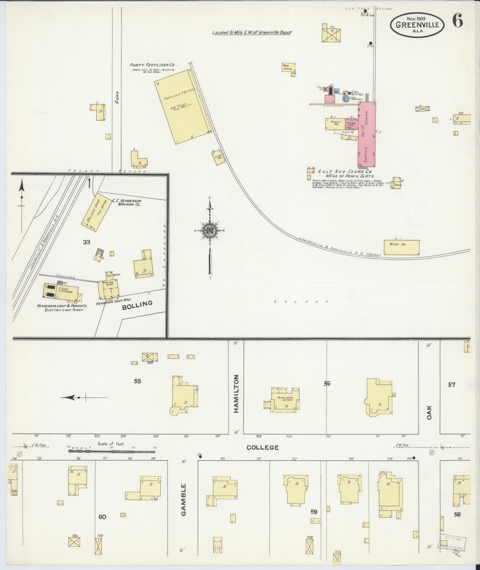 Sanborn Fire Insurance Map from Greenville, Butler County, Alabama (1909), Sheet #0006 - Historic Sanborn Fire Insurance Map Print, vintage old map wall art, antique decor, genealogy gift, Alabama Alabama map