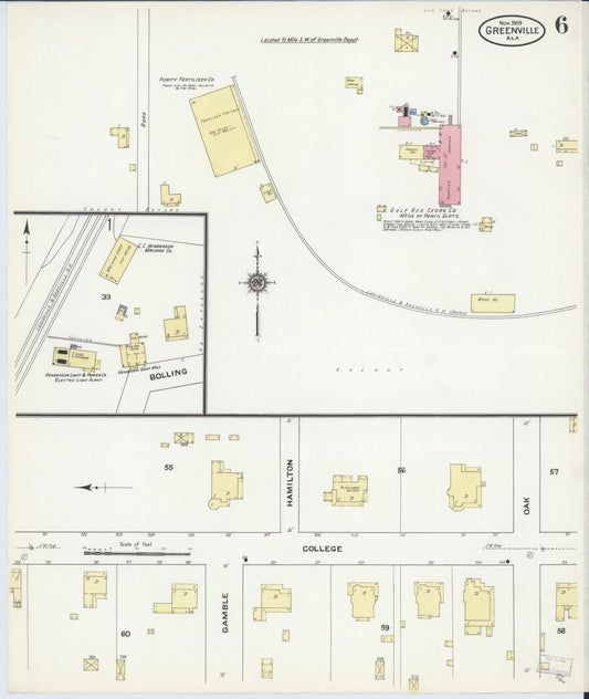 Sanborn Fire Insurance Map from Greenville, Butler County, Alabama (1909), Sheet #0006 - Historic Sanborn Fire Insurance Map Print, vintage old map wall art, antique decor, genealogy gift, Alabama Alabama map