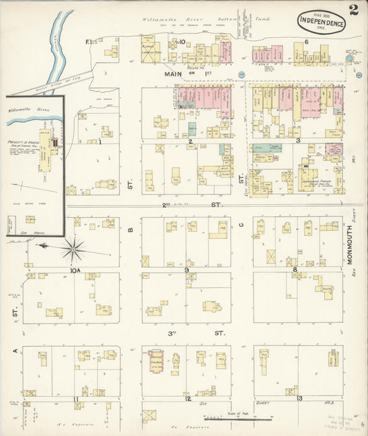Sanborn Fire Insurance Map from Independence, Polk County, Oregon (1890), Sheet #0002 - Historic Sanborn Fire Insurance Map Print, vintage old map wall art, antique decor, genealogy gift, Oregon Oregon map