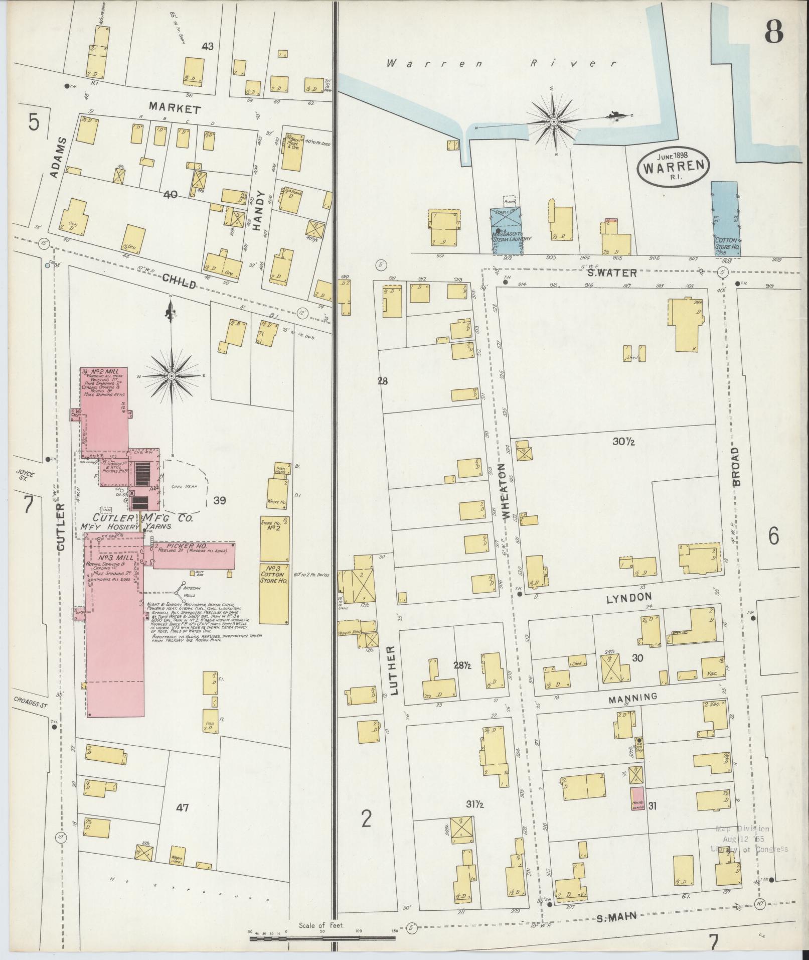 Sanborn Fire Insurance Map from Warren, Bristol County, Rhode Island (1898), Sheet #0008 - Complete Map Set gallery image, historic Sanborn map, vintage wall art, Rhode Island Rhode Island