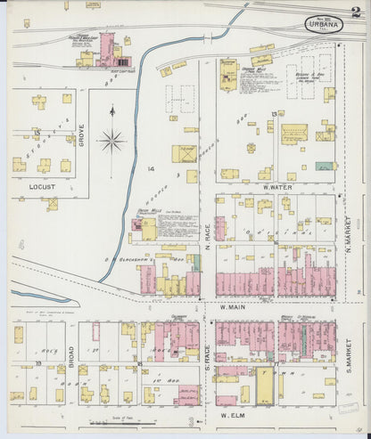 Sanborn Fire Insurance Map from Urbana, Champaign County, Illinois (1892), Sheet #0002 - Complete Map Set gallery image, historic Sanborn map, vintage wall art, Illinois Illinois