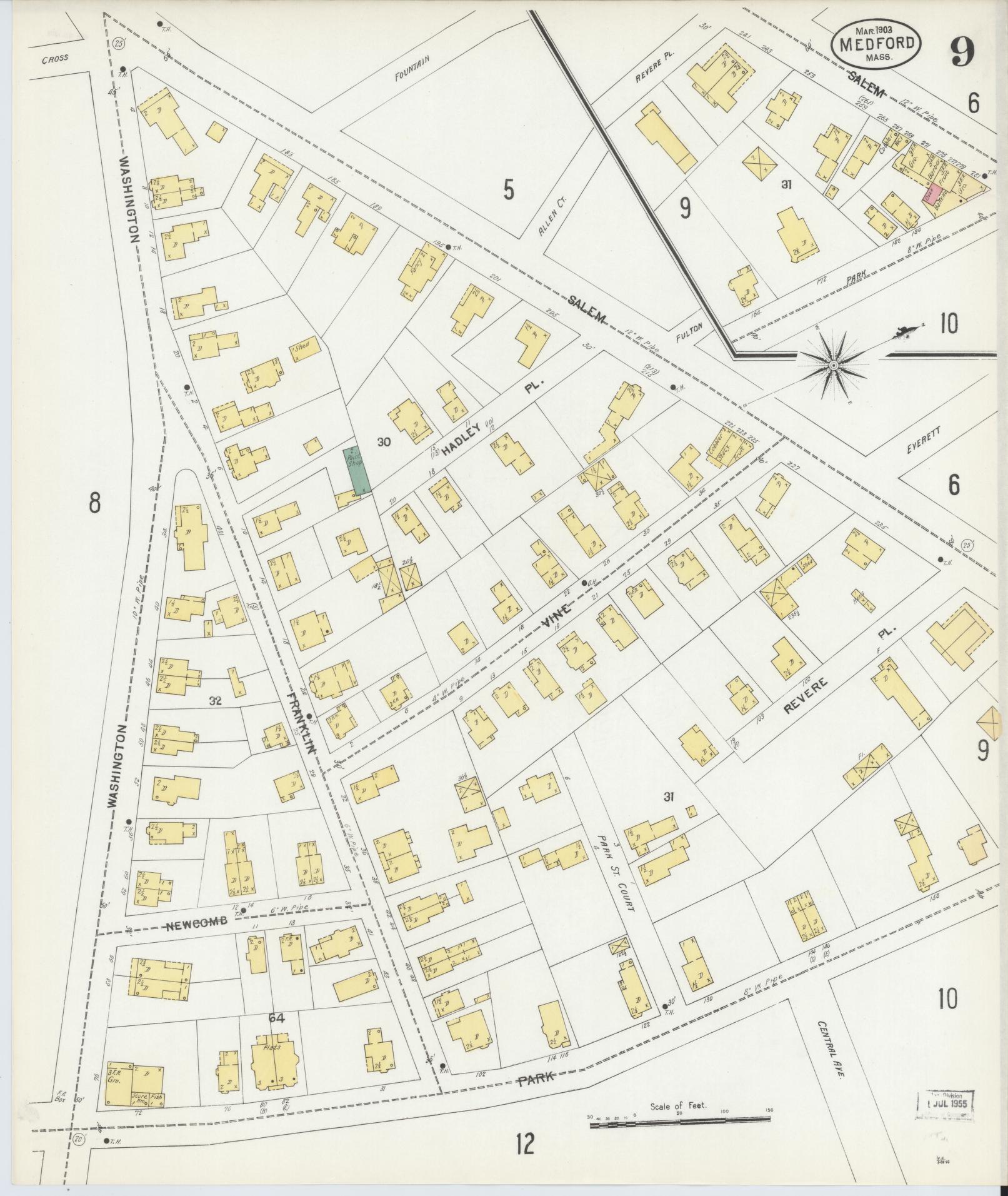 Sanborn Fire Insurance Map from Medford, Middlesex County, Massachusetts (1903), Sheet #0009 - Complete Map Set gallery image, historic Sanborn map, vintage wall art, Massachusetts Massachusetts