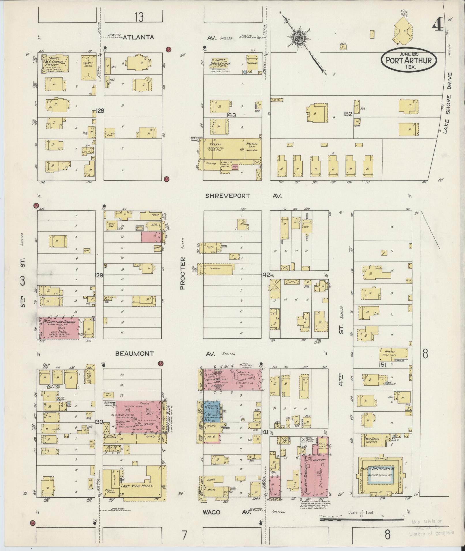 Sanborn Fire Insurance Map from Port Arthur, Jefferson County, Texas (1915), Sheet #0004 - Complete Map Set gallery image, historic Sanborn map, vintage wall art, Texas Texas