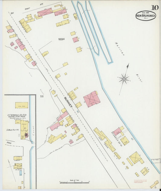 Sanborn Fire Insurance Map from New Brunswick, Middlesex County, New Jersey (1892), Sheet #0010 - Historic Sanborn Fire Insurance Map Print, vintage old map wall art, antique decor, genealogy gift, New Jersey New Jersey map