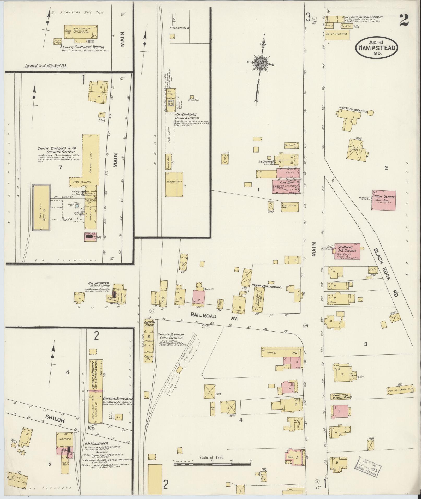 Sanborn Fire Insurance Map from Hampstead, Carroll County, Maryland (1911), Sheet #0002 - Historic Sanborn Fire Insurance Map Print, vintage old map wall art