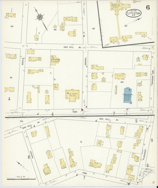 Sanborn Fire Insurance Map from Littleton, Grafton County, New Hampshire (1912), Sheet #0006 - Historic Sanborn Fire Insurance Map Print, vintage old map wall art, antique decor, genealogy gift, New Hampshire New Hampshire map