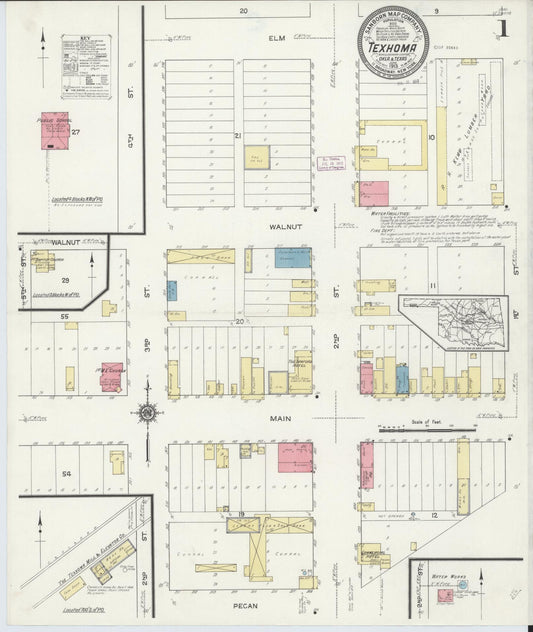 Sanborn Fire Insurance Map from Texhoma, Texas County, Oklahoma and Sherman County, Texas, Oklahoma (1913), Sheet #0001 - Historic Sanborn Fire Insurance Map Print, vintage old map wall art, antique decor, genealogy gift, Texhoma Texas map