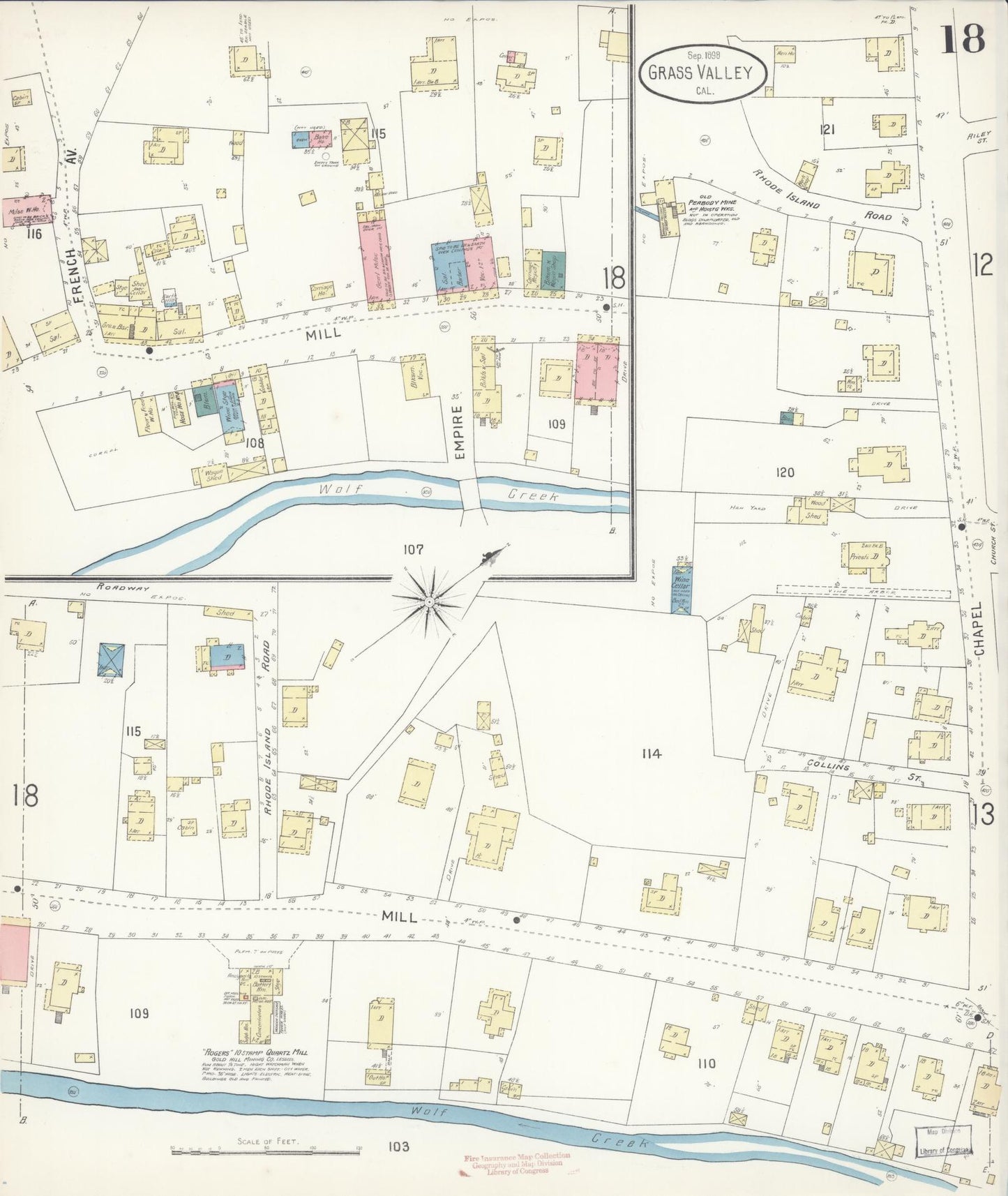 Sanborn Fire Insurance Map from Grass Valley, Nevada County, California (1898), Sheet #0018 - Historic Sanborn Fire Insurance Map Print, vintage old map wall art, antique decor, genealogy gift, Grass Valley Nevada map