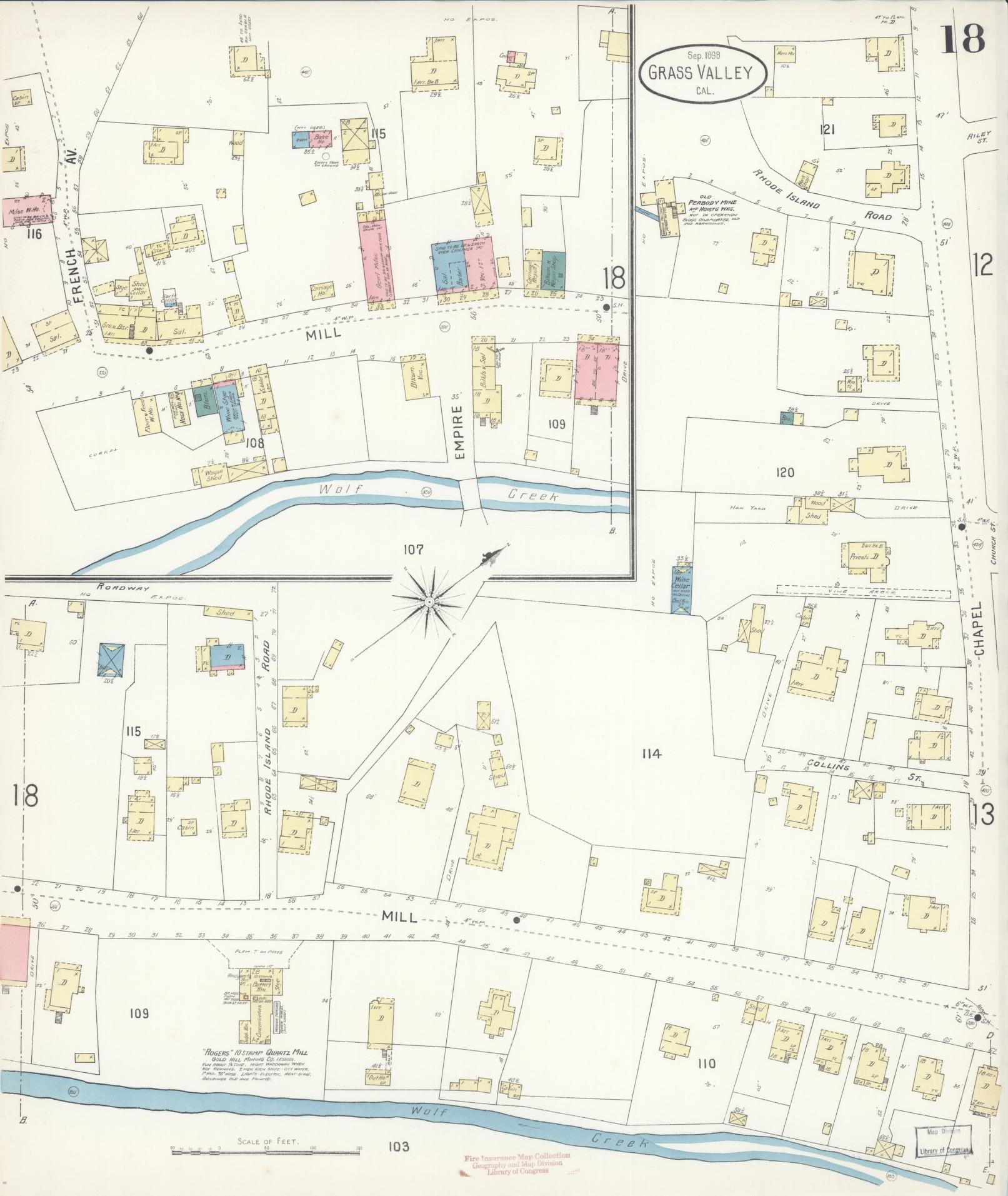 Sanborn Fire Insurance Map from Grass Valley, Nevada County, California (1898), Sheet #0018 - Historic Sanborn Fire Insurance Map Print, vintage old map wall art, antique decor, genealogy gift, Grass Valley Nevada map