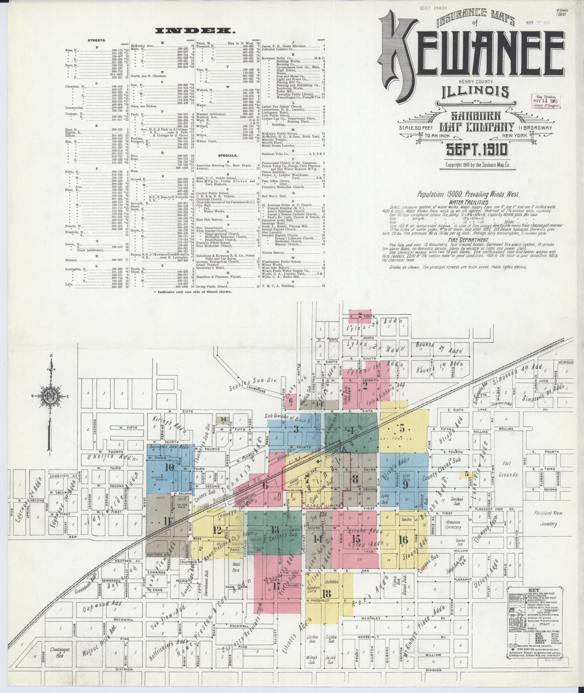 Sanborn Fire Insurance Map from Kewanee, Henry County, Illinois (1910), Sheet #0001 - Complete Map Set gallery image, historic Sanborn map, vintage wall art, Illinois Illinois