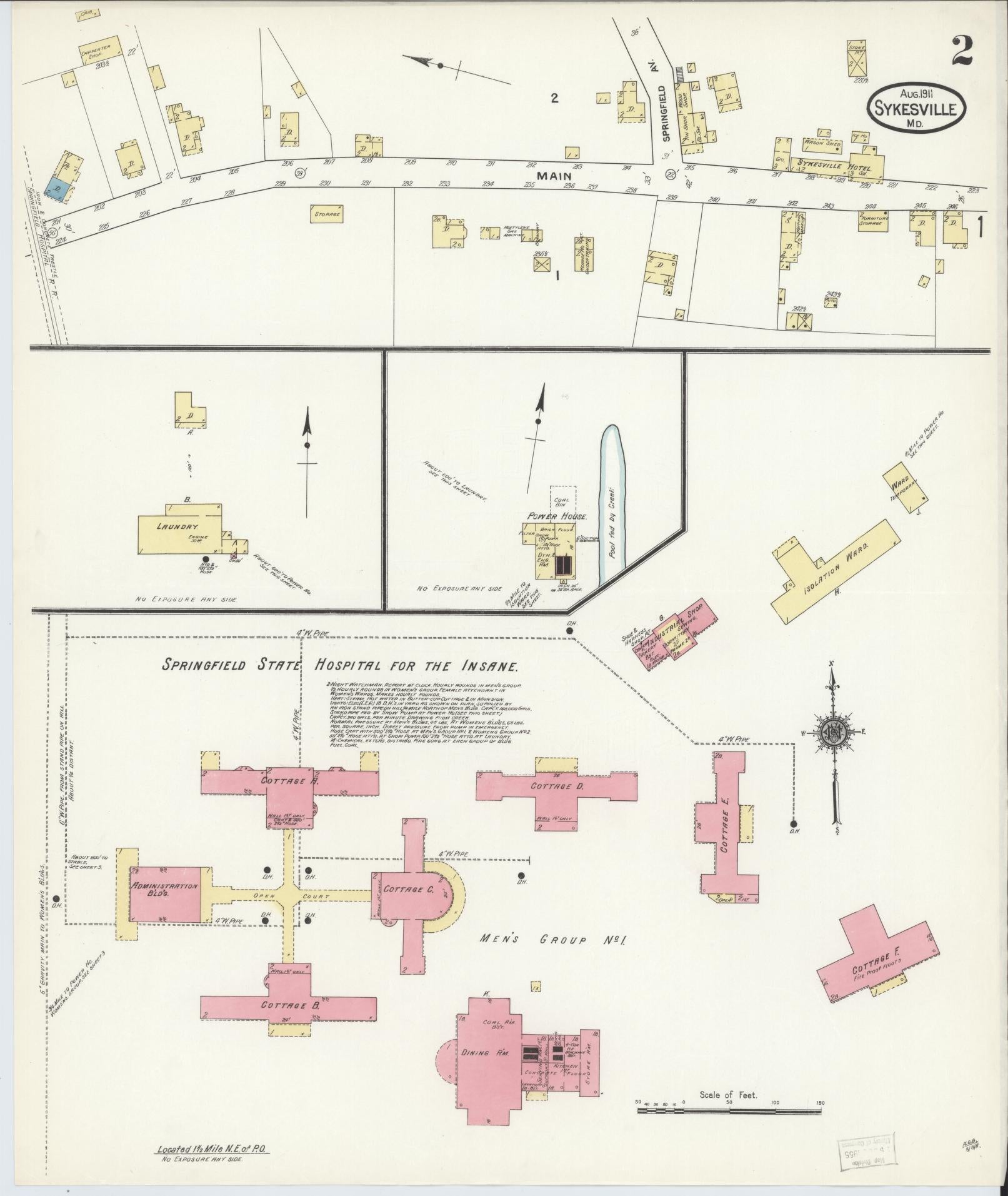 Sanborn Fire Insurance Map from Sykesville, Carroll County, Maryland (1911), Sheet #0002 - Historic Sanborn Fire Insurance Map Print, vintage old map wall art, antique decor, genealogy gift, Maryland Maryland map