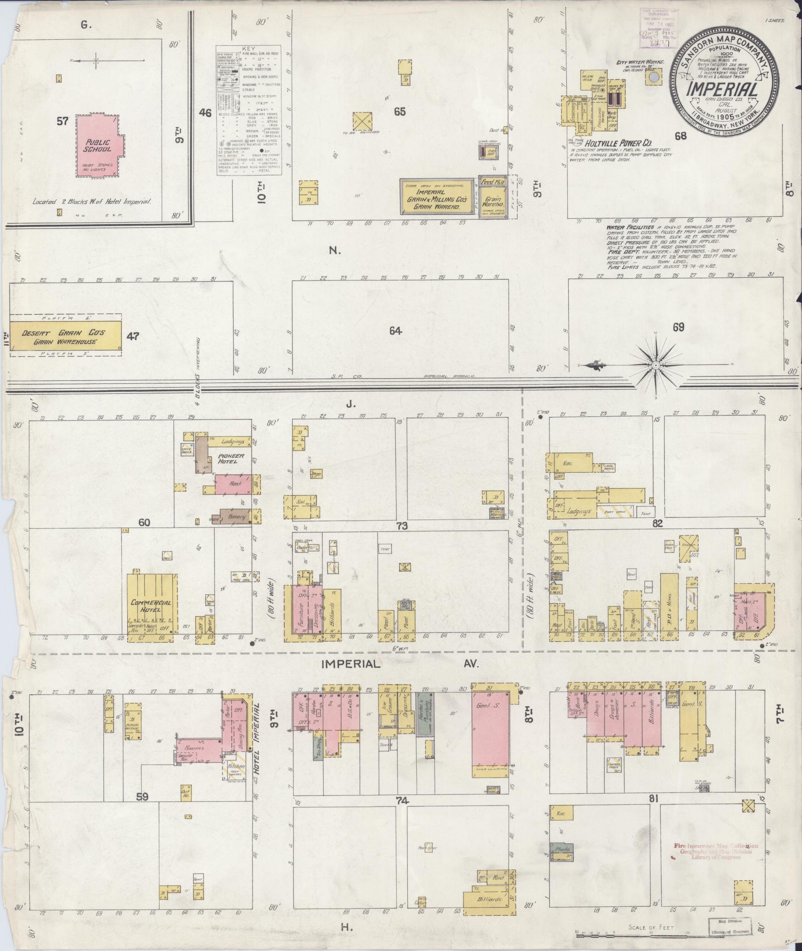 Sanborn Fire Insurance Map from Imperial, Imperial County, California (1905), Sheet #0001 - Historic Sanborn Fire Insurance Map Print, vintage old map wall art, antique decor, genealogy gift, California California map