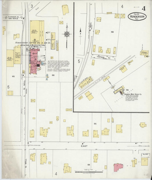 Sanborn Fire Insurance Map from Henderson, Rusk County, Texas (1919), Sheet #0004 - Historic Sanborn Fire Insurance Map Print, vintage old map wall art, antique decor, genealogy gift, Texas Texas map