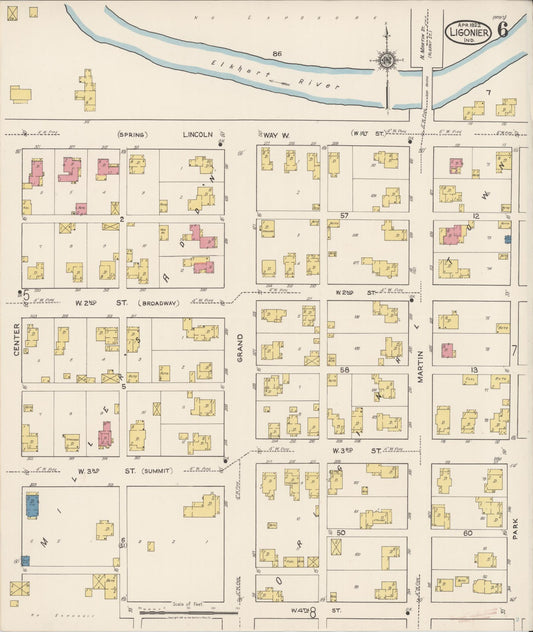 Sanborn Fire Insurance Map from Ligonier, Noble County, Indiana (1922), Sheet #0006 - Historic Sanborn Fire Insurance Map Print, vintage old map wall art, antique decor, genealogy gift, Indiana Indiana map