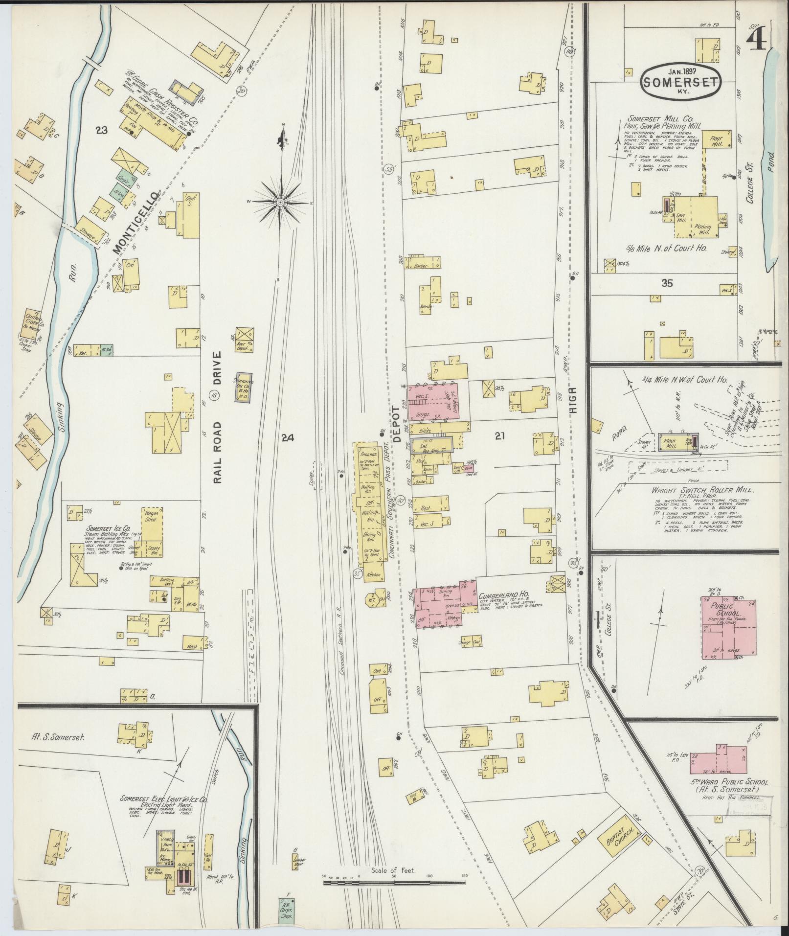 Sanborn Fire Insurance Map from Somerset, Pulaski County, Kentucky (1897), Sheet #0004 - Complete Map Set gallery image, historic Sanborn map, vintage wall art, Kentucky Kentucky