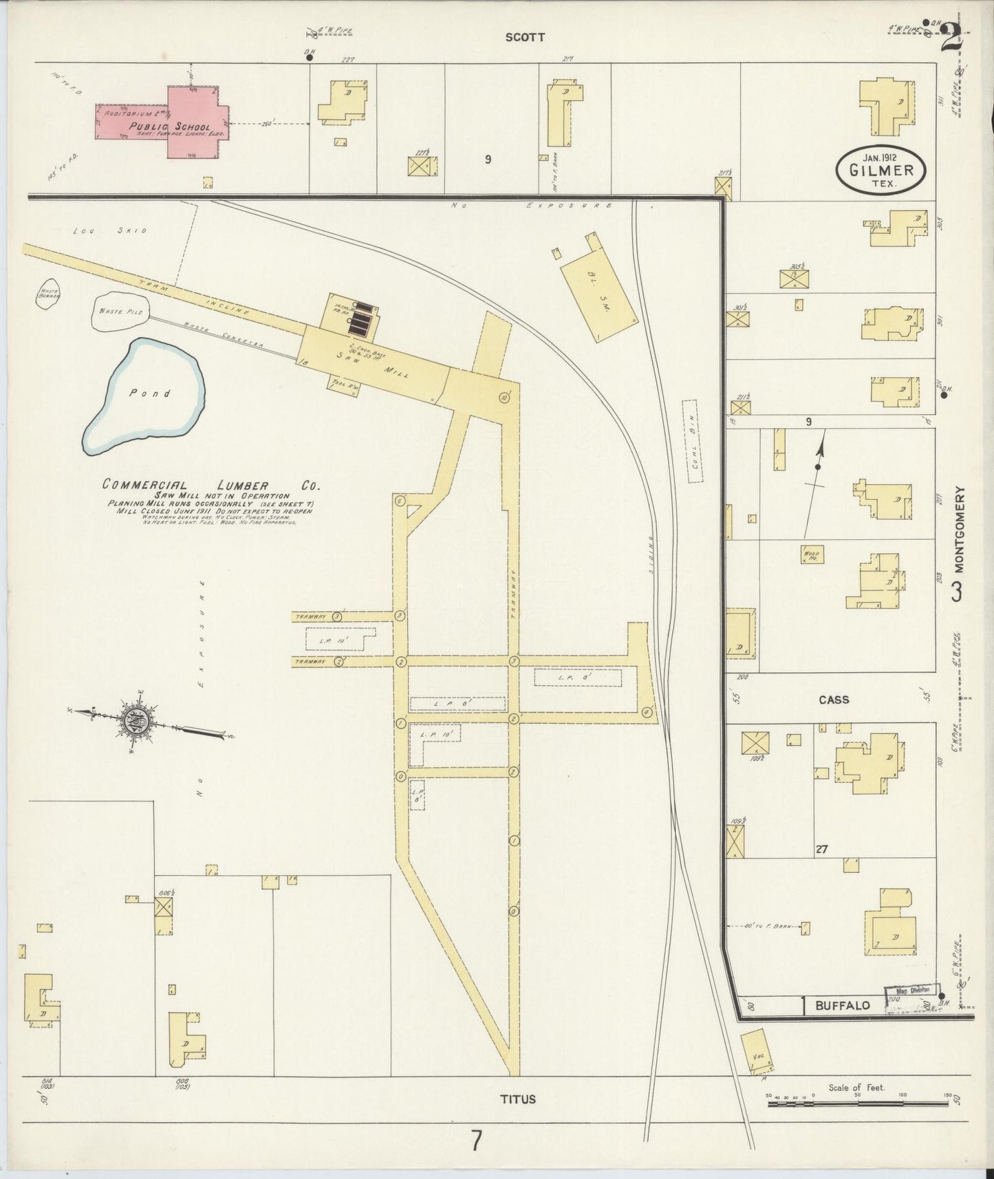 Sanborn Fire Insurance Map from Gilmer, Upshur County, Texas (1912), Sheet #0002 - Complete Map Set gallery image, historic Sanborn map, vintage wall art, Texas Texas