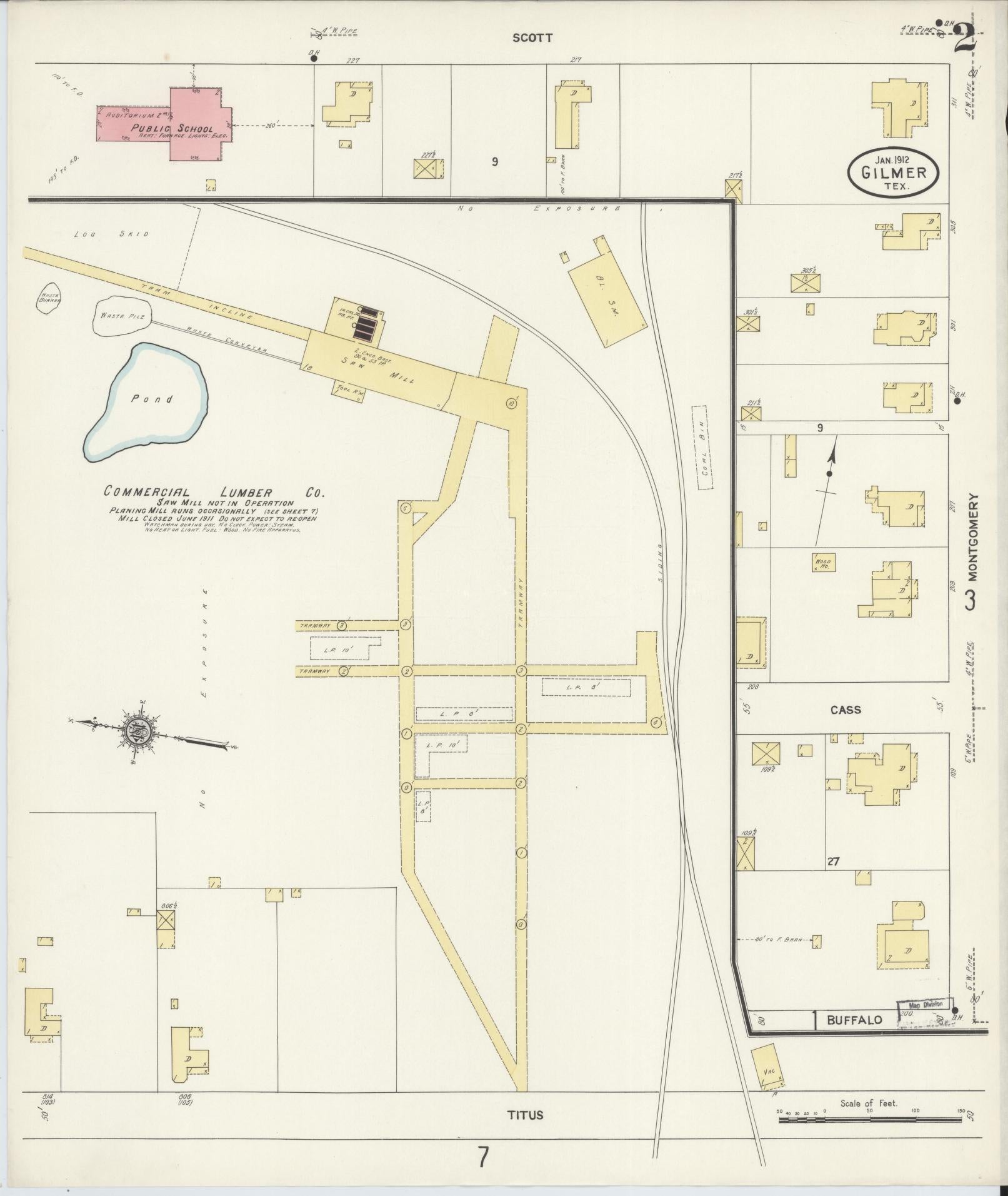 Sanborn Fire Insurance Map from Gilmer, Upshur County, Texas (1912), Sheet #0002 - Complete Map Set gallery image, historic Sanborn map, vintage wall art, Texas Texas