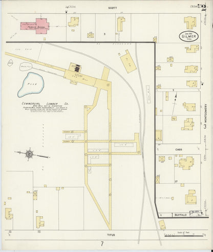 Sanborn Fire Insurance Map from Gilmer, Upshur County, Texas (1912), Sheet #0002 - Complete Map Set gallery image, historic Sanborn map, vintage wall art, Texas Texas