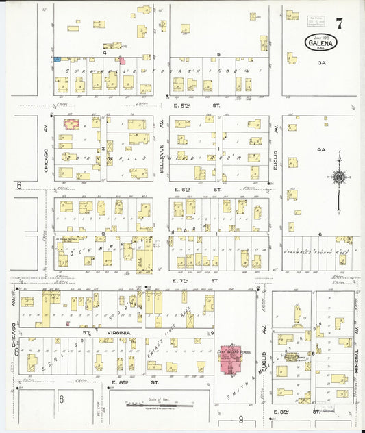 Sanborn Fire Insurance Map from Galena, Cherokee County, Kansas (1918), Sheet #0007 - Historic Sanborn Fire Insurance Map Print, vintage old map wall art, antique decor, genealogy gift, Kansas Kansas map