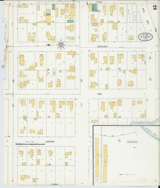 Sanborn Fire Insurance Map from Evart, Osceola County, Michigan (1904), Sheet #0002 - Historic Sanborn Fire Insurance Map Print, vintage old map wall art, antique decor, genealogy gift, Michigan Michigan map
