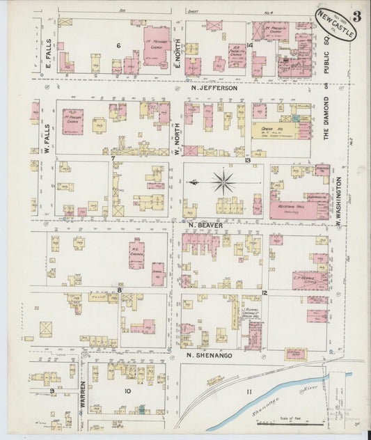 Sanborn Fire Insurance Map from New Castle, Lawrence County, Pennsylvania (1888), Sheet #0003 - Historic Sanborn Fire Insurance Map Print, vintage old map wall art, antique decor, genealogy gift, Pennsylvania Pennsylvania map
