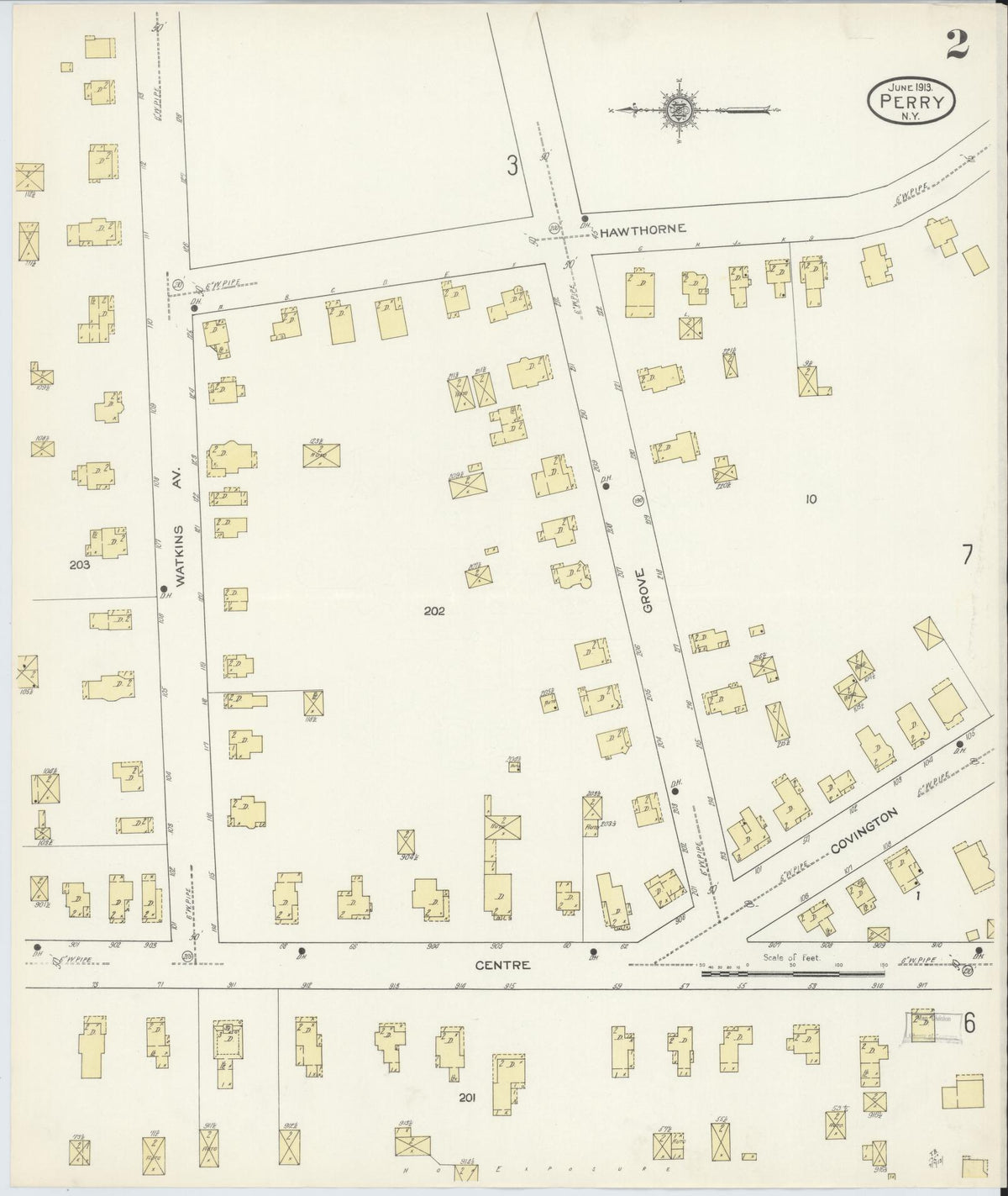 Sanborn Fire Insurance Map from Perry, Wyoming County, New York (1913), Sheet #0002 - Complete Map Set gallery image, historic Sanborn map, vintage wall art, New York New York