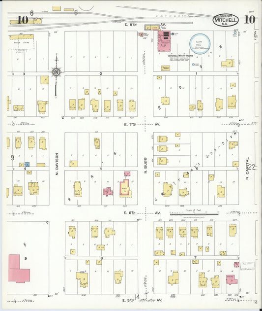 Sanborn Fire Insurance Map from Mitchell, Davison County, South Dakota (1923), Sheet #0010 - Historic Sanborn Fire Insurance Map Print, vintage old map wall art, antique decor, genealogy gift, South Dakota South Dakota map