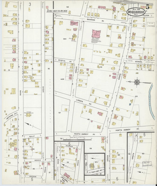 Sanborn Fire Insurance Map from Woodbridge, Middlesex County, New Jersey (1916), Sheet #0005 - Historic Sanborn Fire Insurance Map Print, vintage old map wall art, antique decor, genealogy gift, New Jersey New Jersey map