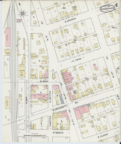 Sanborn Fire Insurance Map from Champaign, Champaign County, Illinois (1892), Sheet #0004 - Complete Map Set gallery image, historic Sanborn map, vintage wall art, Illinois Illinois
