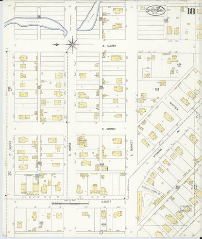 Sanborn Fire Insurance Map from Sheridan, Sheridan County, Wyoming (1908), Sheet #0018 - Complete Map Set gallery image, historic Sanborn map, vintage wall art, Wyoming Wyoming