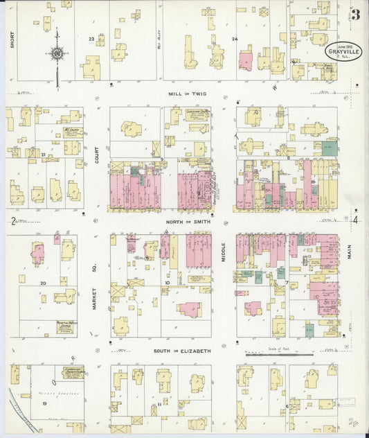Sanborn Fire Insurance Map from Grayville, White And Edwards Counties, Illinois (1910), Sheet #0003 - Historic Sanborn Fire Insurance Map Print, vintage old map wall art, antique decor, genealogy gift, Illinois Illinois map