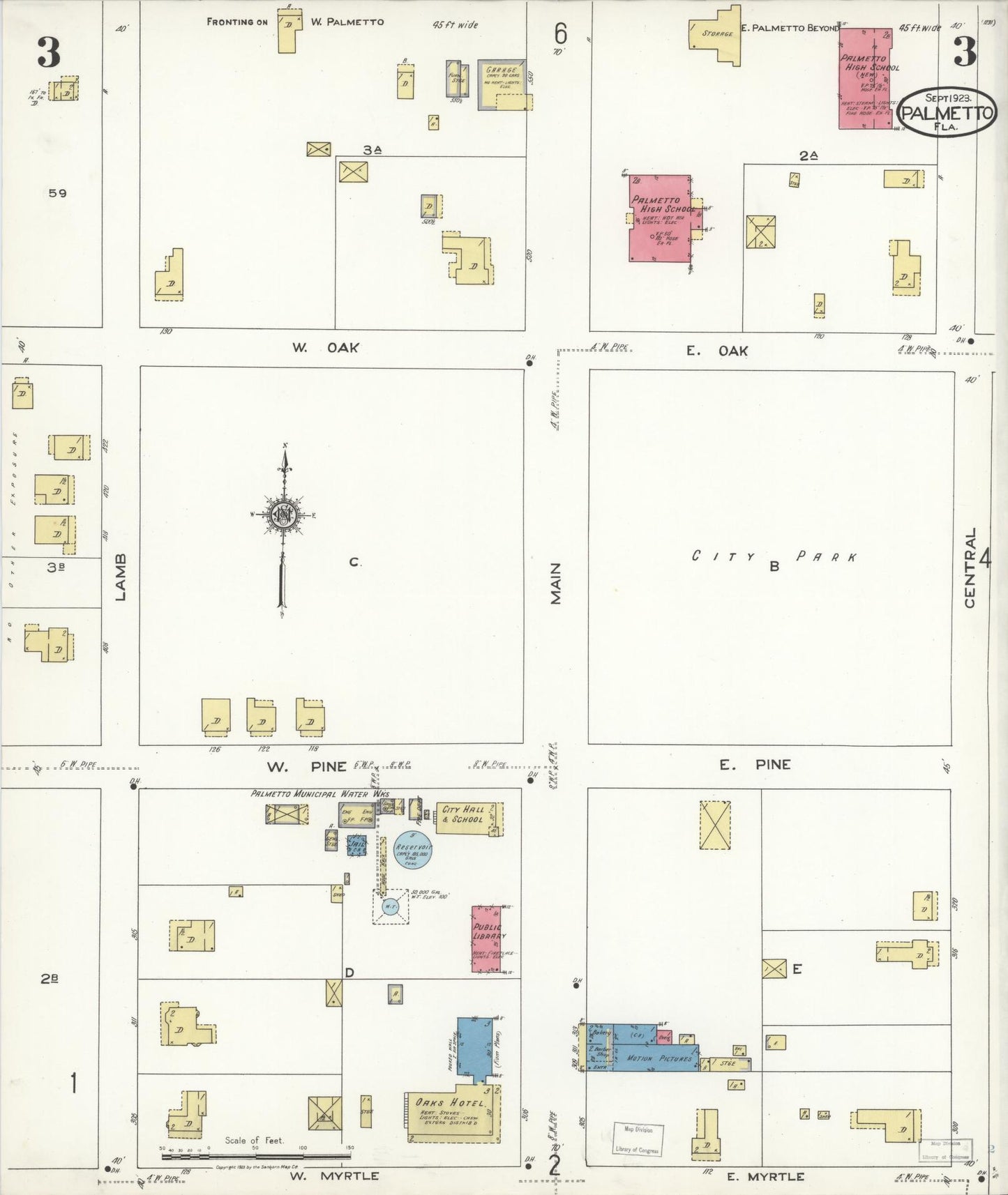 Sanborn Fire Insurance Map from Palmetto, Manatee County, Florida (1923), Sheet #0003 - Complete Map Set gallery image, historic Sanborn map, vintage wall art, Florida Florida