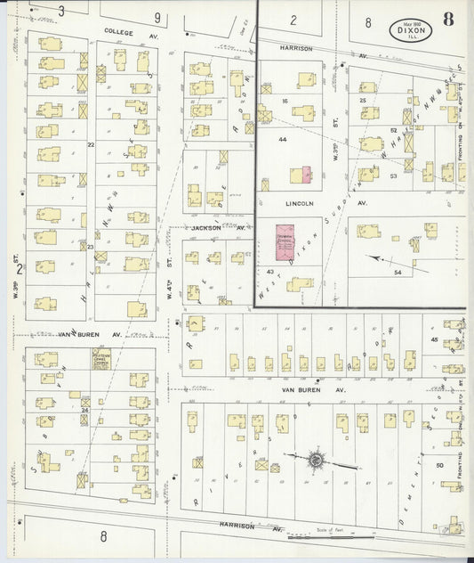 Sanborn Fire Insurance Map from Dixon, Lee County, Illinois (1910), Sheet #0008 - Historic Sanborn Fire Insurance Map Print, vintage old map wall art, antique decor, genealogy gift, Illinois Illinois map
