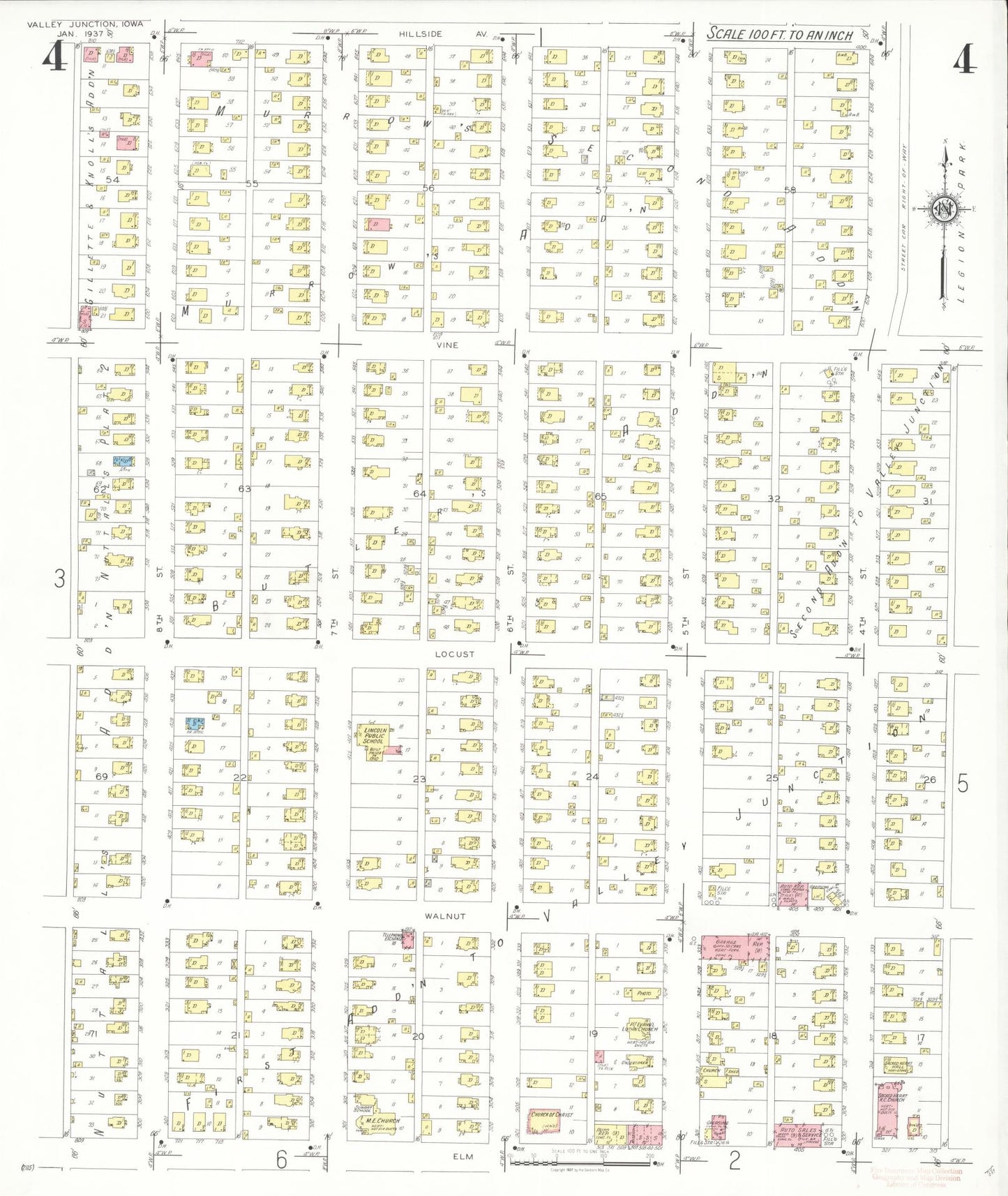 Sanborn Fire Insurance Map from Valley Junction, Polk County, Iowa (1937), Sheet #0004 - Historic Sanborn Fire Insurance Map Print, vintage old map wall art