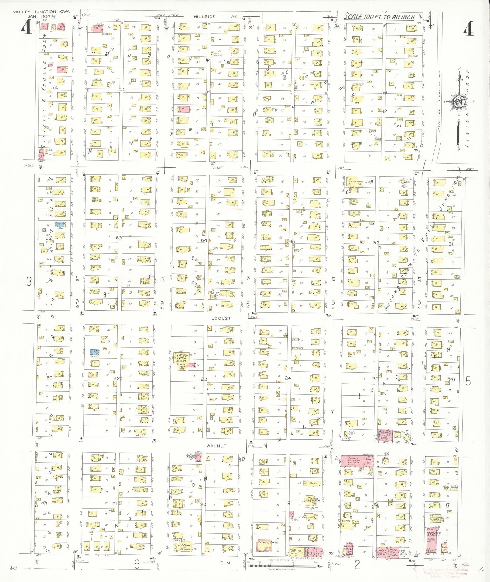 Sanborn Fire Insurance Map from Valley Junction, Polk County, Iowa (1937), Sheet #0004 - Historic Sanborn Fire Insurance Map Print, vintage old map wall art