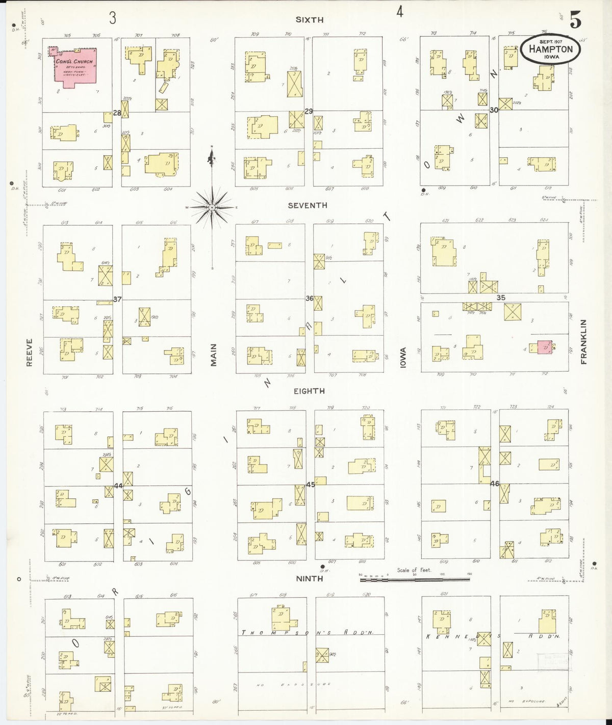 Sanborn Fire Insurance Map from Hampton, Franklin County, Iowa (1907), Sheet #0005 - Historic Sanborn Fire Insurance Map Print