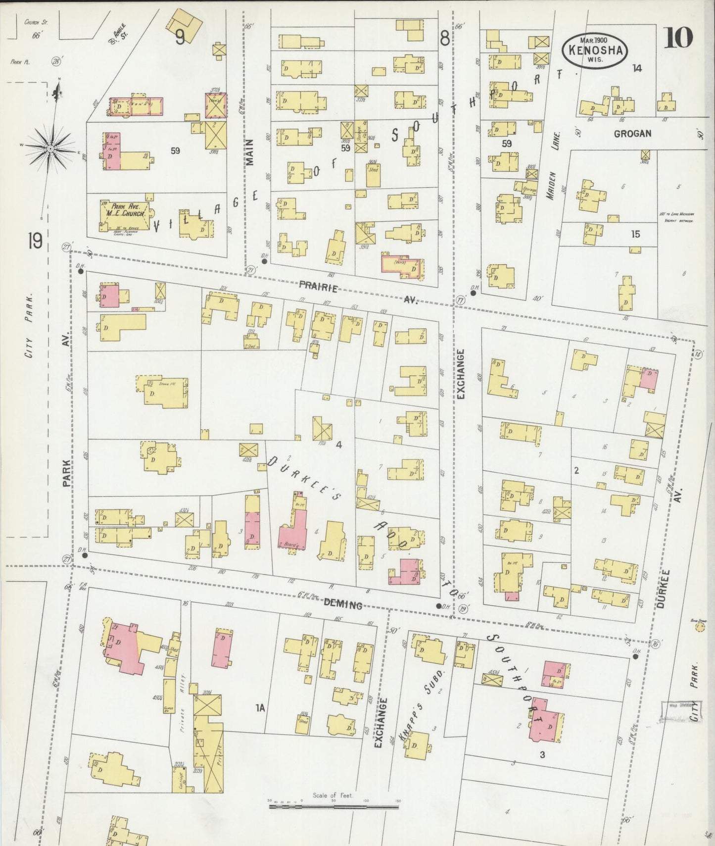 Sanborn Fire Insurance Map from Kenosha, Kenosha County, Wisconsin (1900), Sheet #0010 - Complete Map Set gallery image, historic Sanborn map, vintage wall art, Wisconsin Wisconsin