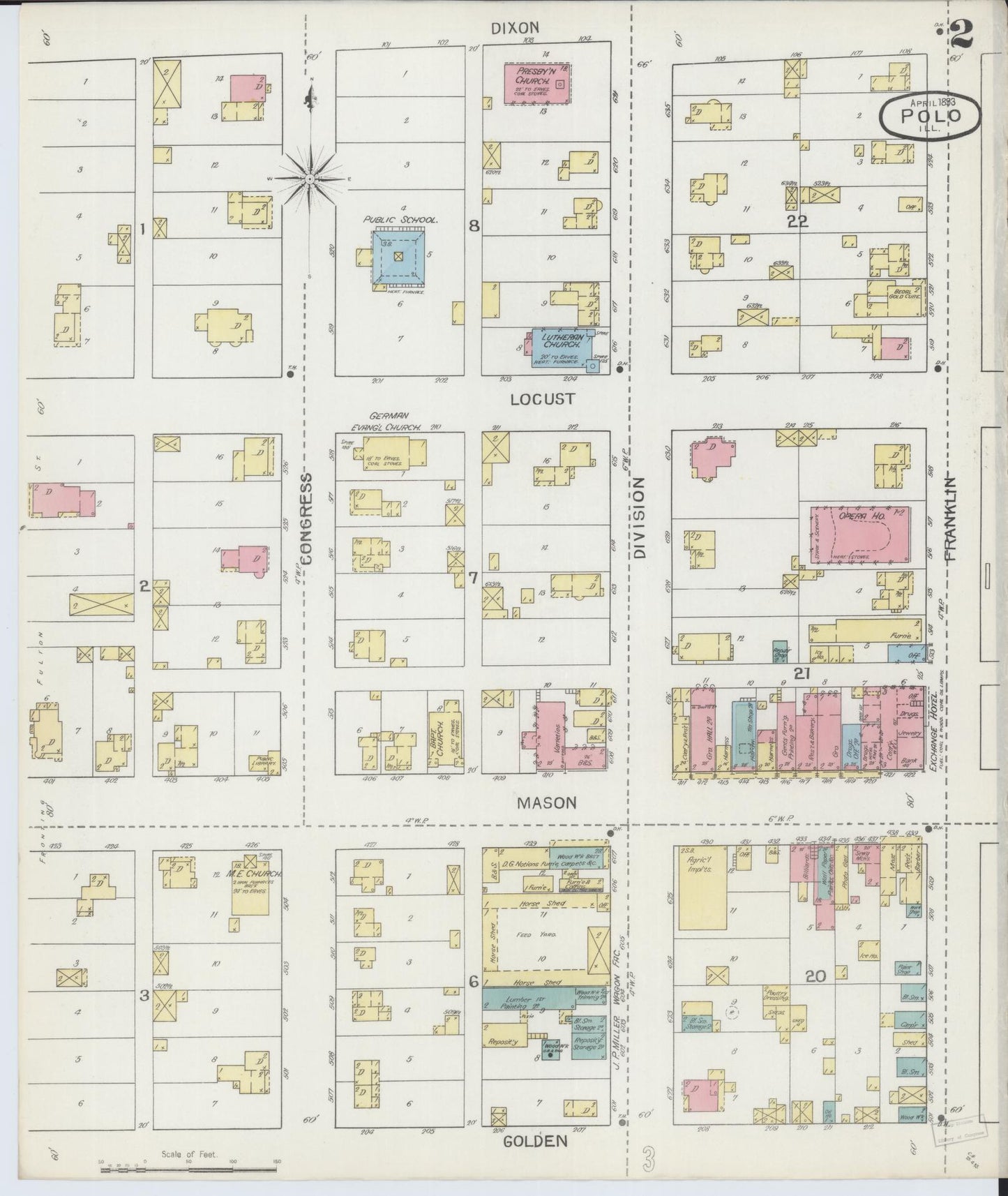 Sanborn Fire Insurance Map from Polo, Ogle County, Illinois (1893), Sheet #0002 - Complete Map Set gallery image, historic Sanborn map, vintage wall art, Illinois Illinois