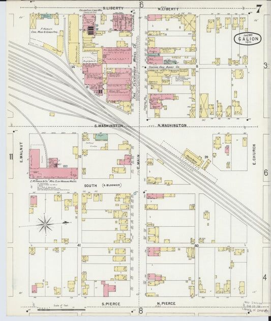 Sanborn Fire Insurance Map from Galion, Crawford County, Ohio (1897), Sheet #0007 - Historic Sanborn Fire Insurance Map Print, vintage old map wall art, antique decor, genealogy gift, Ohio Ohio map