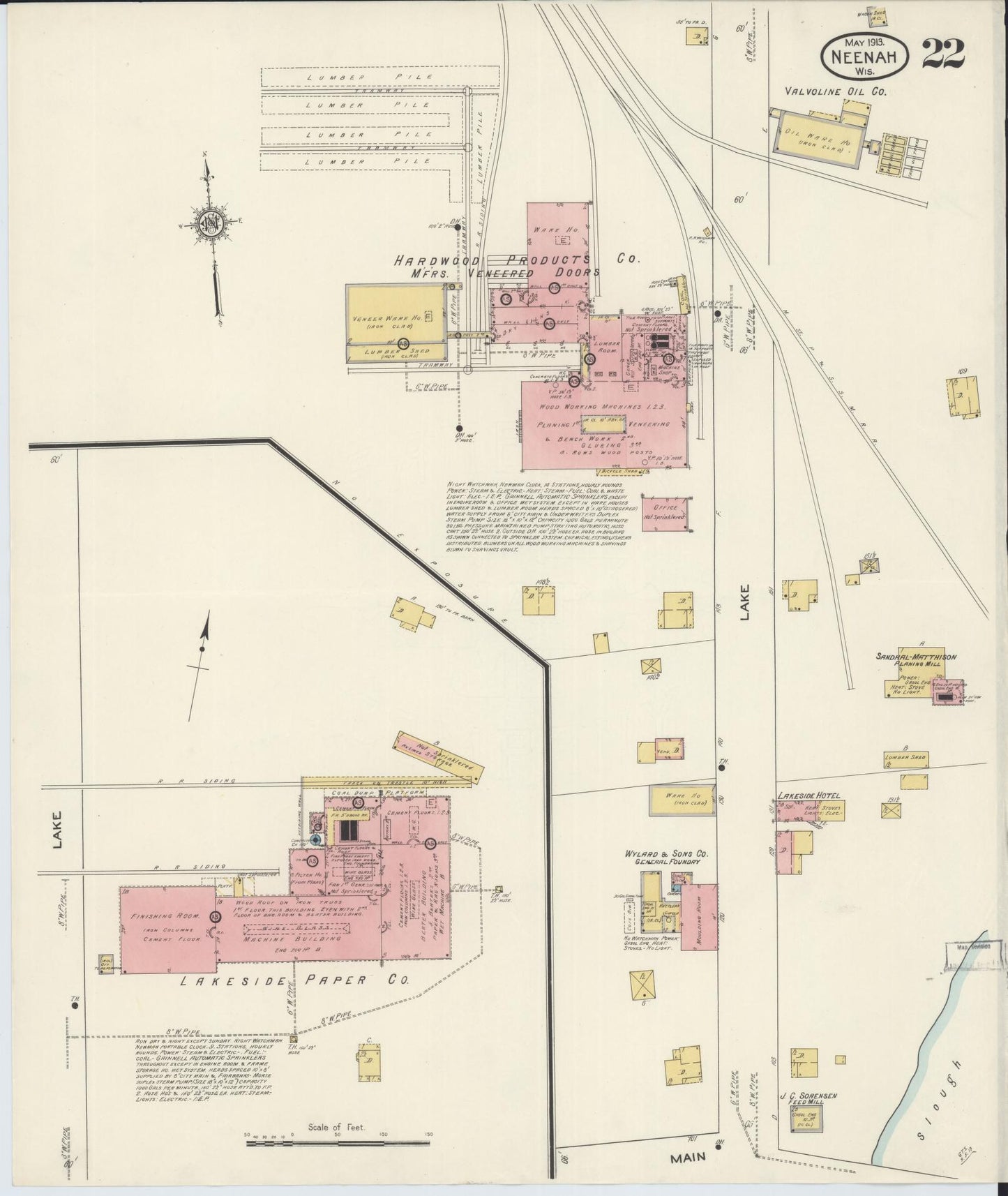 Sanborn Fire Insurance Map from Neenah, Winnebago County, Wisconsin (1913), Sheet #0022 - Historic Sanborn Fire Insurance Map Print, vintage old map wall art, antique decor, genealogy gift, Wisconsin Wisconsin map