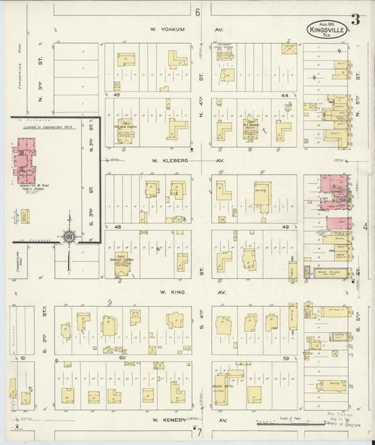 Sanborn Fire Insurance Map from Kingsville, Kleberg County, Texas (1915), Sheet #0003 - Historic Sanborn Fire Insurance Map Print, vintage old map wall art, antique decor, genealogy gift, Texas Texas map