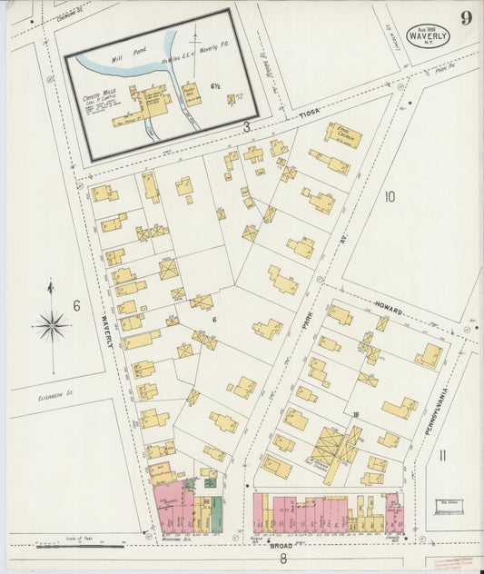 Sanborn Fire Insurance Map from Waverly, Tioga County, New York (1898), Sheet #0009 - Historic Sanborn Fire Insurance Map Print, vintage old map wall art, antique decor, genealogy gift, New York New York map