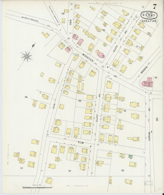 Sanborn Fire Insurance Map from Derby, New Haven County, Connecticut (1896), Sheet #0007 - Historic Sanborn Fire Insurance Map Print, vintage old map wall art, antique decor, genealogy gift, Connecticut Connecticut map